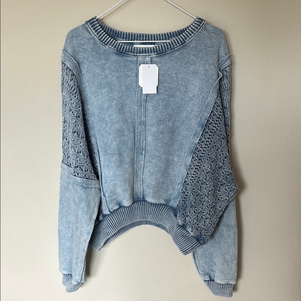 Altar'd State Blue Crew Neck Sweater Classic Knit